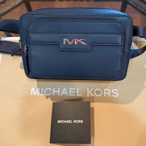 Michael Kors Cooper Small Navy Blue Double Zip Belt Bag